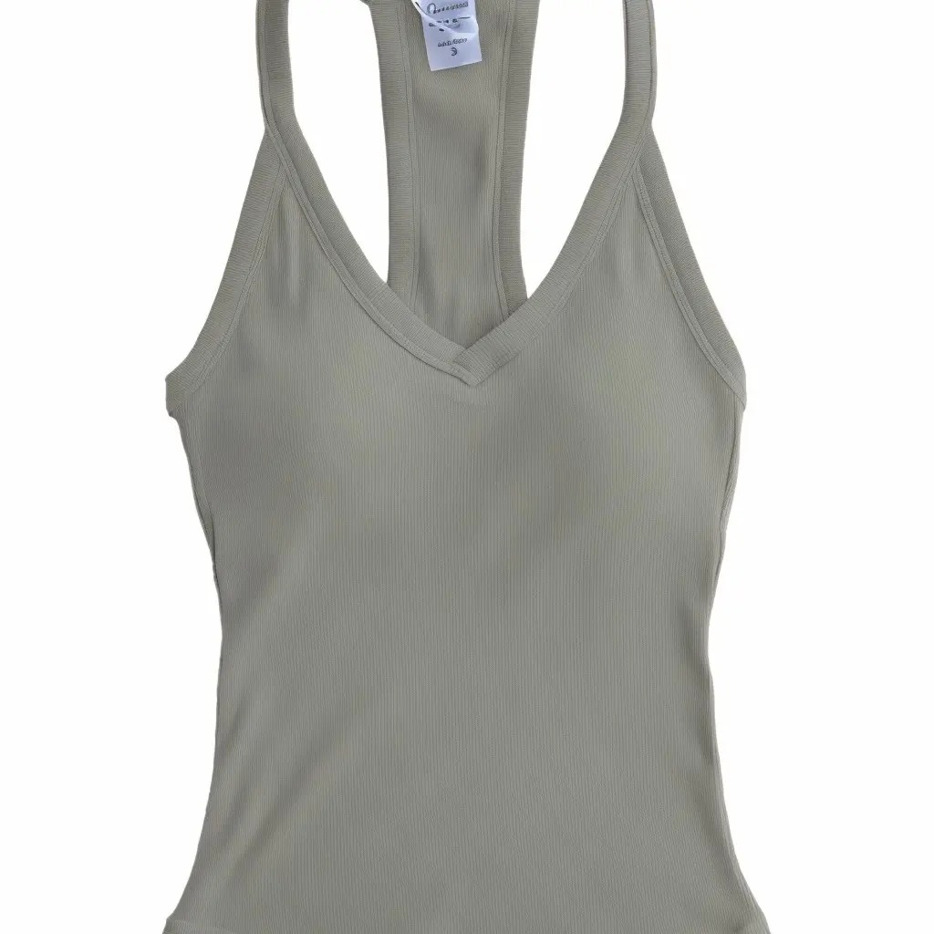 Women's V-Neck Ribbed Racerback Tank Top Fitted Longline Padded Athletic Casual Cami Top