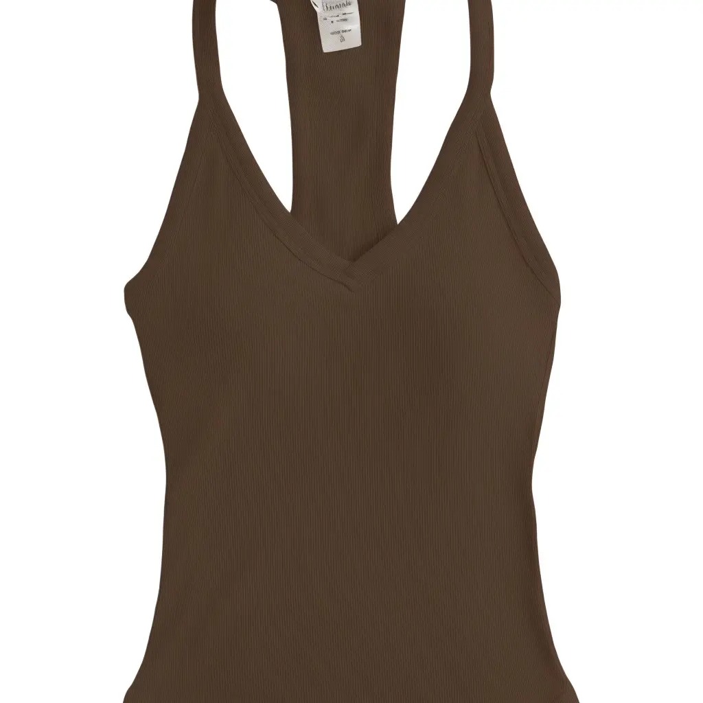 Women's V-Neck Ribbed Racerback Tank Top Fitted Longline Padded Athletic Casual Cami Top