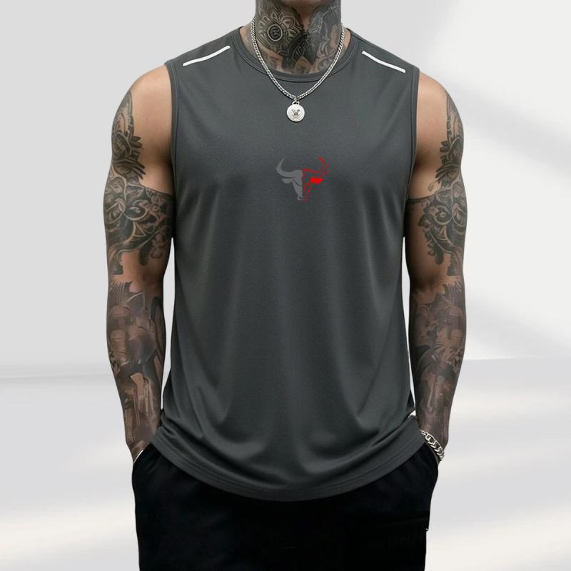 Men's 3-Pack Sleeveless Athletic Vests with Bull Image Graphic, Casual Polyester Muscle Tank Tops for Summer Fitness, 3Pcs, Father&rsquo;s Day, Black + Light Gray + Red, Sleeveless Athletic Top Vests, Bodybuilding, Male, Breathable Sports Vest, Fashion Gym Top