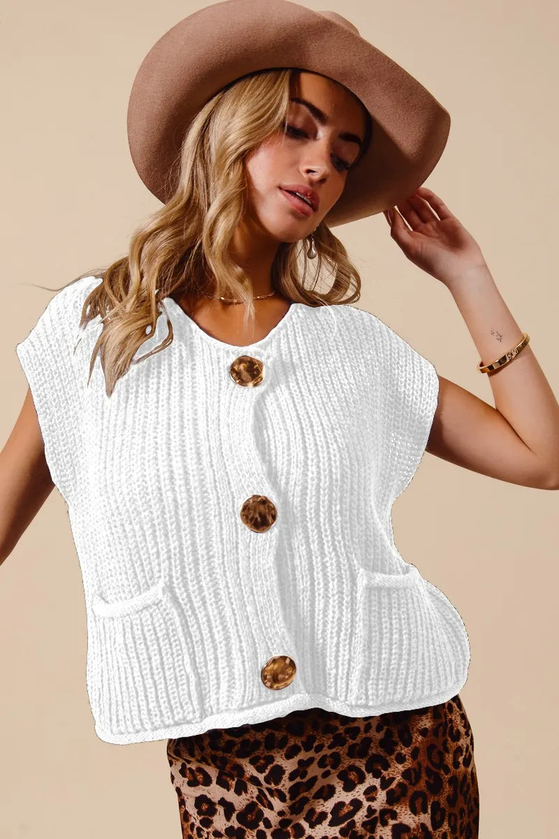 Big Metal Button Front Sweater Vest