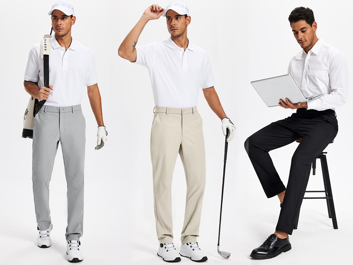 QPNGRP Men's Straight Button Golf Pants - Lightweight, Quick Dry, Anti-Slip, Stretch, Modest, Sporty Chic, Breathable, Polyester, 3D-Cutting, Buckle, 4 Pockets (30"/32"/34"), Engineered Business Class Dress Work Pants for Outdoors All Seasons