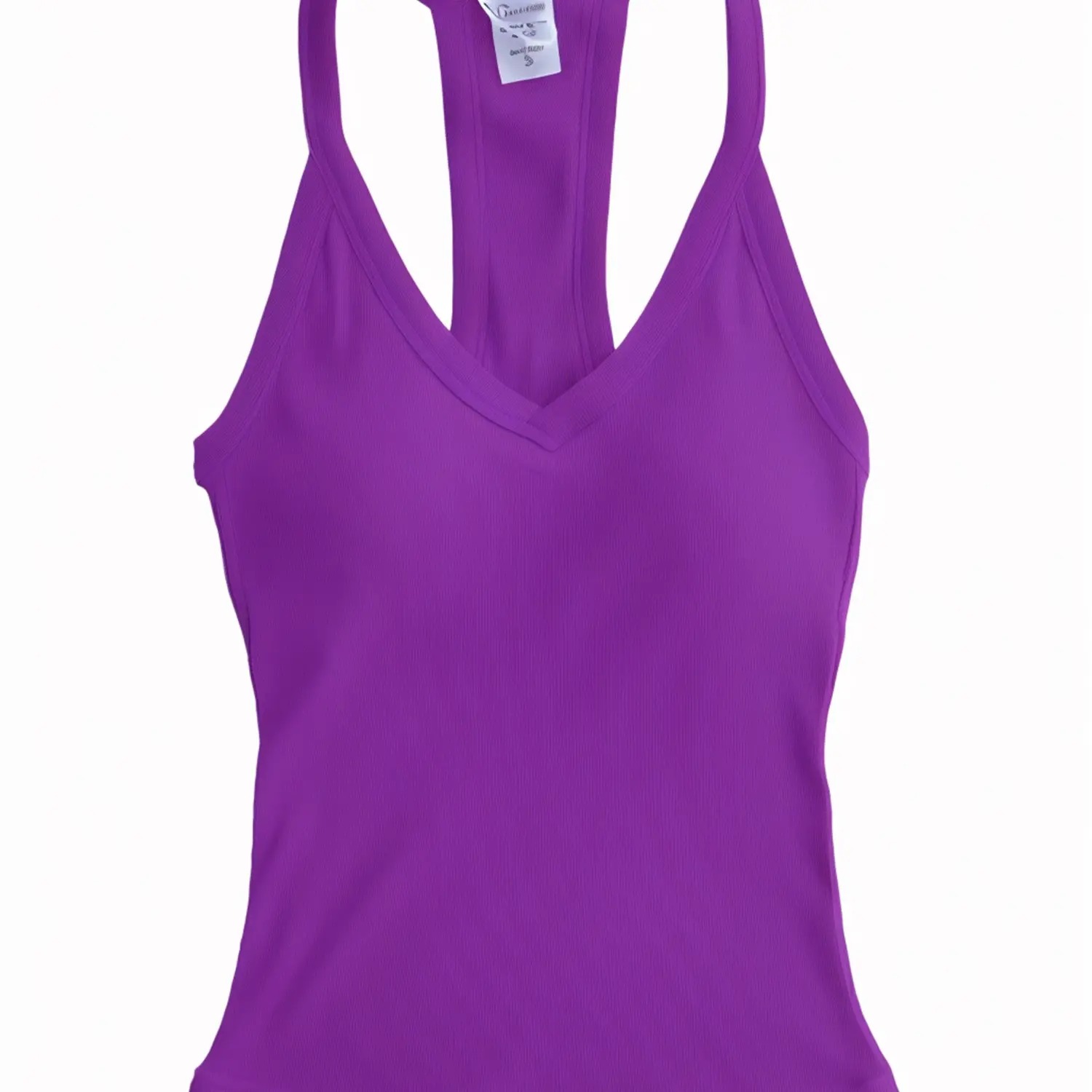 Women's V-Neck Ribbed Racerback Tank Top Fitted Longline Padded Athletic Casual Cami Top