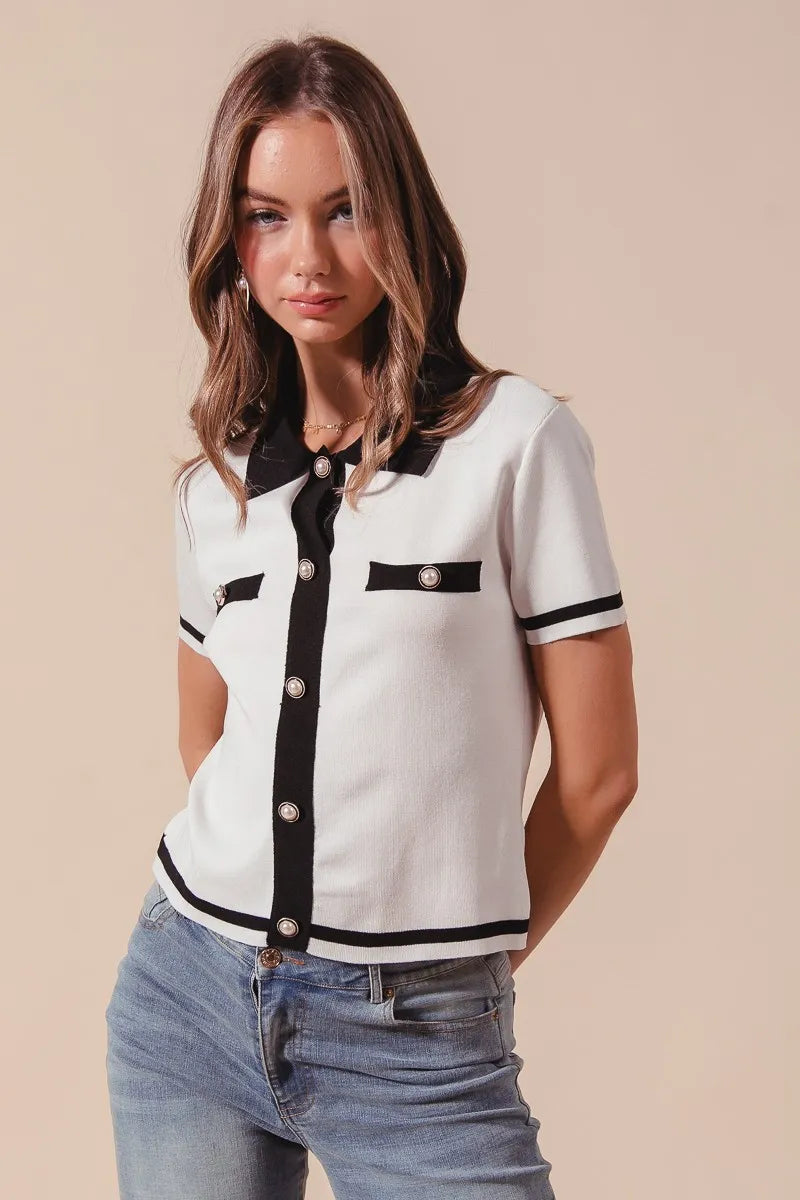 Button Down Knitted Sweater Shirt Top