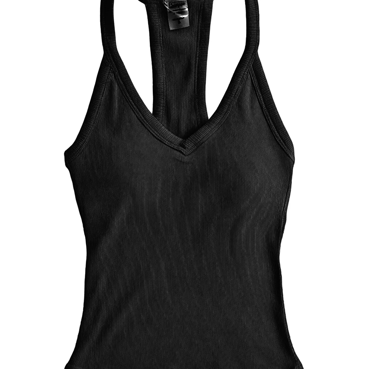 Women's V-Neck Ribbed Racerback Tank Top Fitted Longline Padded Athletic Casual Cami Top
