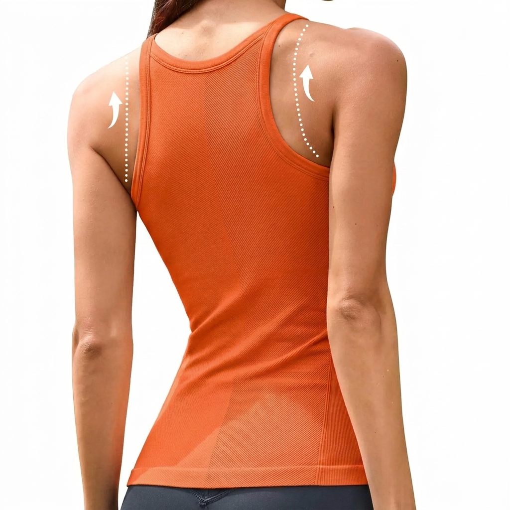 Women's Seamless Ribbed Racerback Tank Top Crew Neck Athletic Workout Camisole with Built-In Bra
