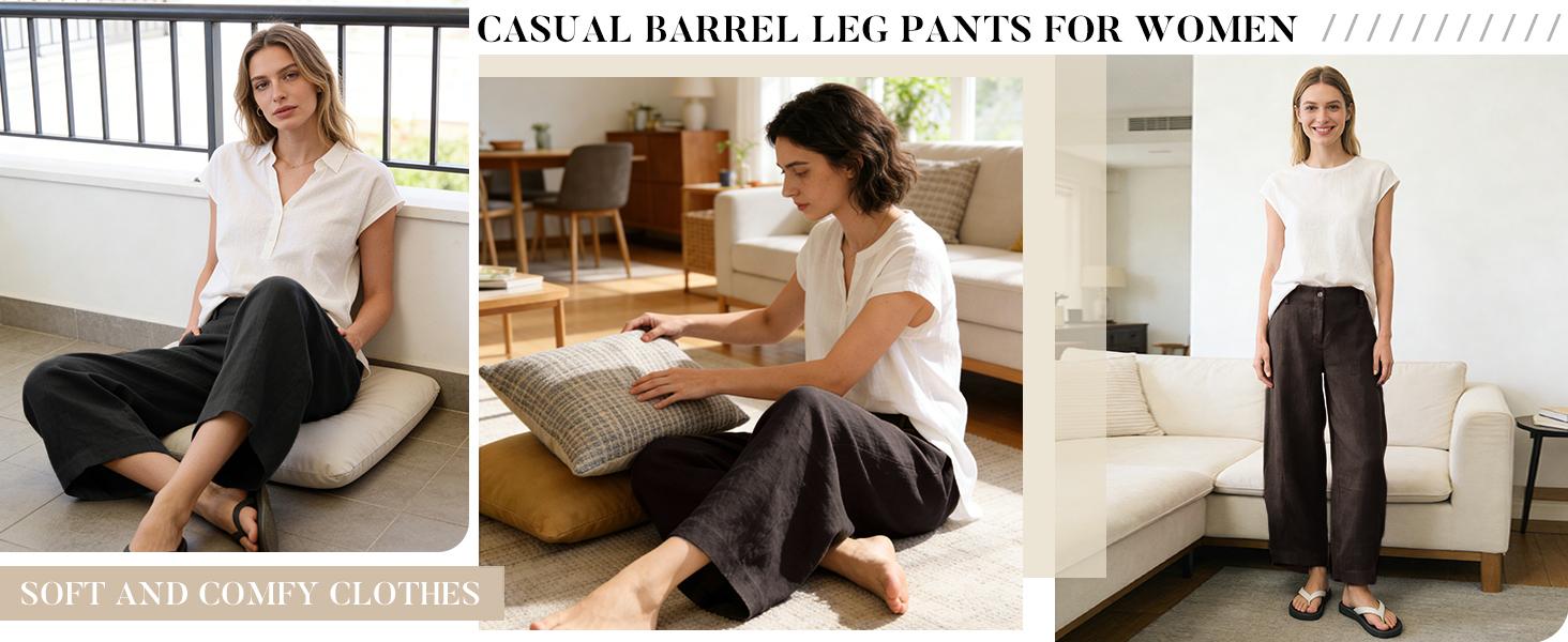 Tanming Women's Casual Baggy Linen Blend Pants, High Waisted Pull On Wide Leg Style with Pockets for Summer, Bottom, Cotton, Zip Tanming Women's Casual Baggy Linen Blend Pants, High Waisted Pull On Wide Leg Style with Pockets for Summer, Bottom, Cotton, Zip