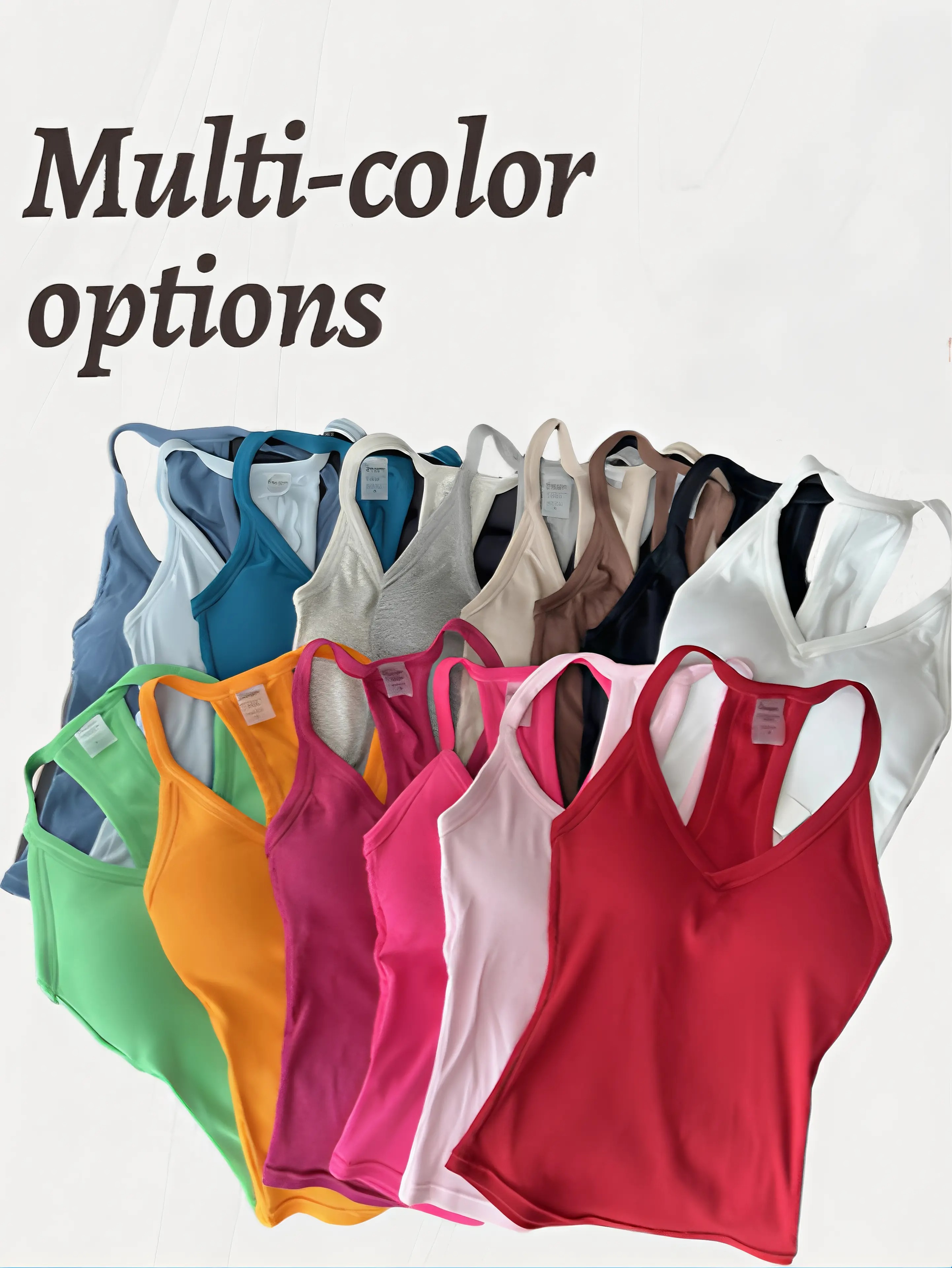Women's V-Neck Ribbed Racerback Tank Top Fitted Longline Padded Athletic Casual Cami Top