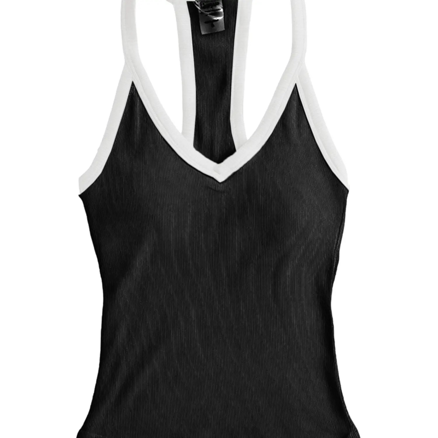 Women's V-Neck Ribbed Racerback Tank Top Fitted Longline Padded Athletic Casual Cami Top