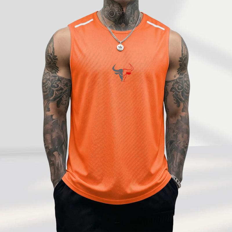 Men's 3-Pack Sleeveless Athletic Vests with Bull Image Graphic, Casual Polyester Muscle Tank Tops for Summer Fitness, 3Pcs, Father&rsquo;s Day, Black + Light Gray + Red, Sleeveless Athletic Top Vests, Bodybuilding, Male, Breathable Sports Vest, Fashion Gym Top