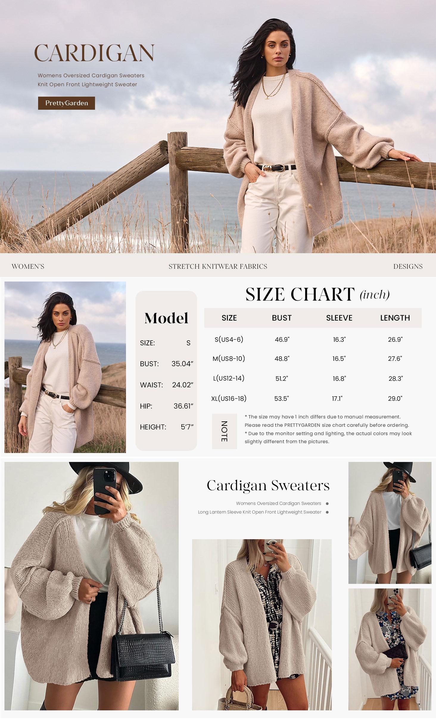 PrettyGarden Women's Oversized Cardigan Sweater Fall Long Lantern Sleeve Knit Open Front Lightweight Sweater Knitwear Tops#DealsForYouDays