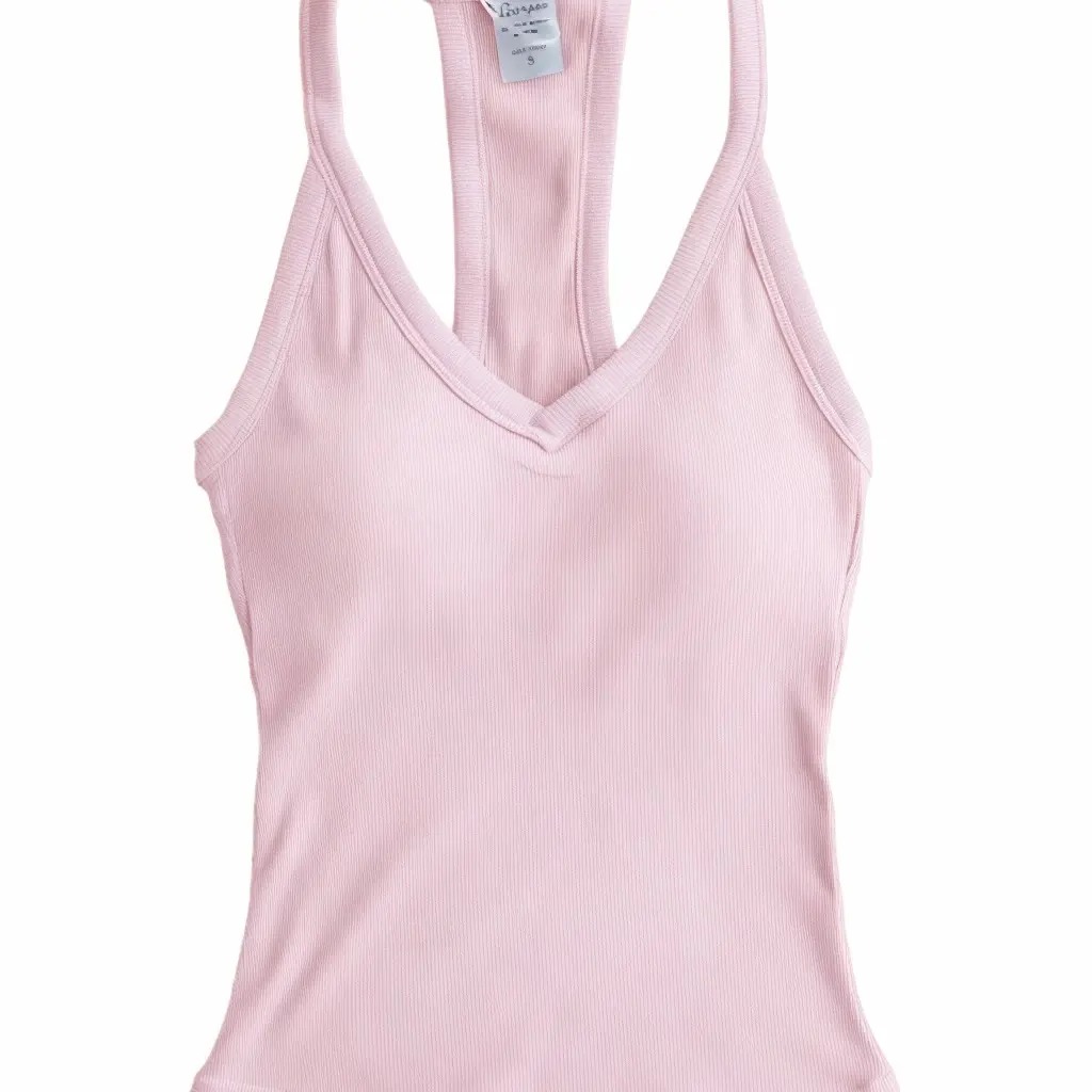 Women's V-Neck Ribbed Racerback Tank Top Fitted Longline Padded Athletic Casual Cami Top