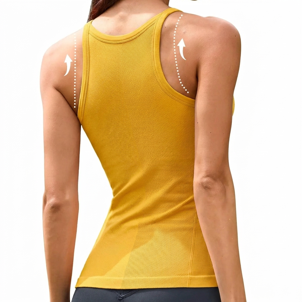 Women's Seamless Ribbed Racerback Tank Top Crew Neck Athletic Workout Camisole with Built-In Bra