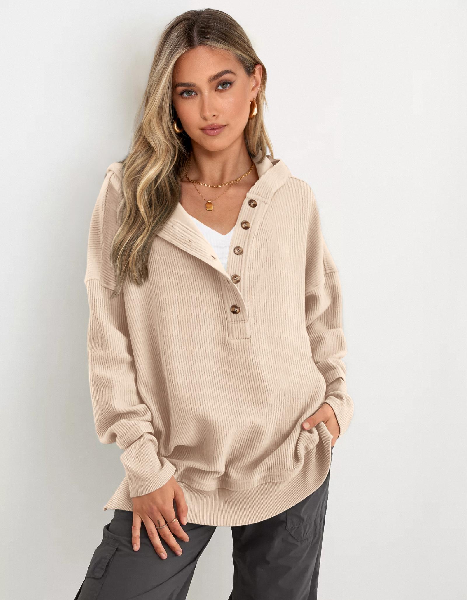 PRETTYGARDEN Womens Fashion Long Sleeve Hoodie Oversized Button Up V Neck Sweatshirt Side Slit Casual Pullover Tops for Fall Cozy Goals PRETTYGARDEN Womens Fashion Long Sleeve Hoodie Oversized Button Up V Neck Sweatshirt Side Slit Casual Pullover Tops for Fall Cozy Goals