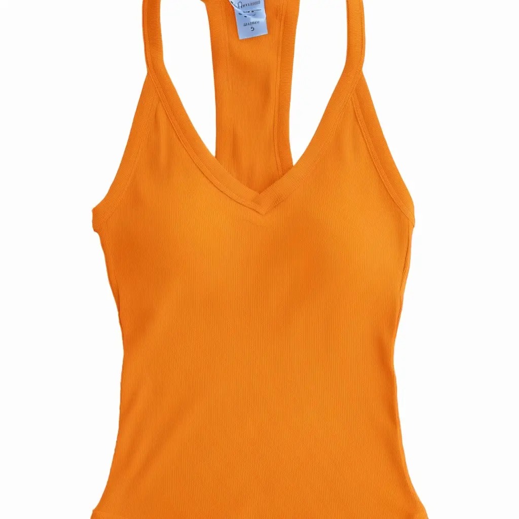 Women's V-Neck Ribbed Racerback Tank Top Fitted Longline Padded Athletic Casual Cami Top