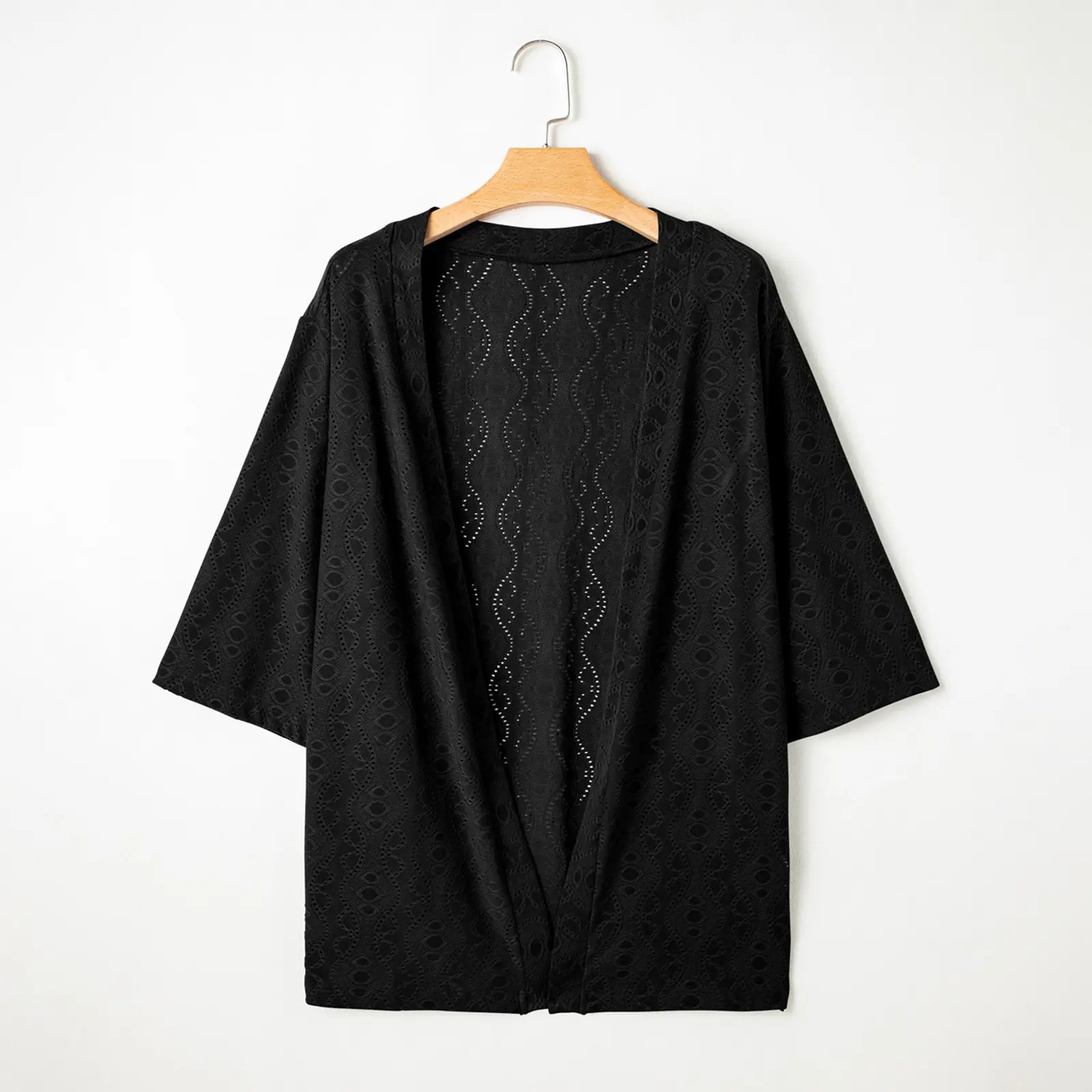 Women's Half Sleeve Jacquard Knit Kimono Cardigan Lightweight Open Front Summer Cover Up