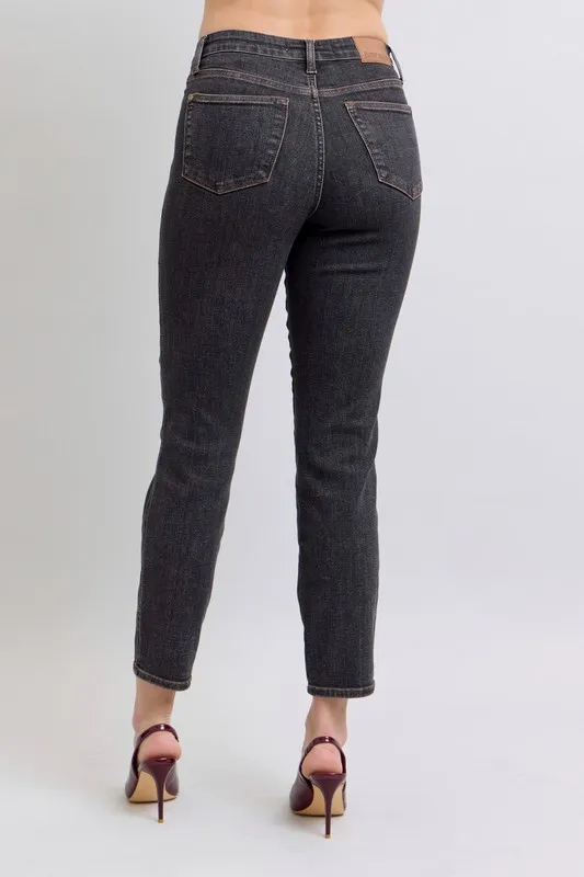 Blue Full Size Midi Rise Tummy Control Slim Jeans Plus Size