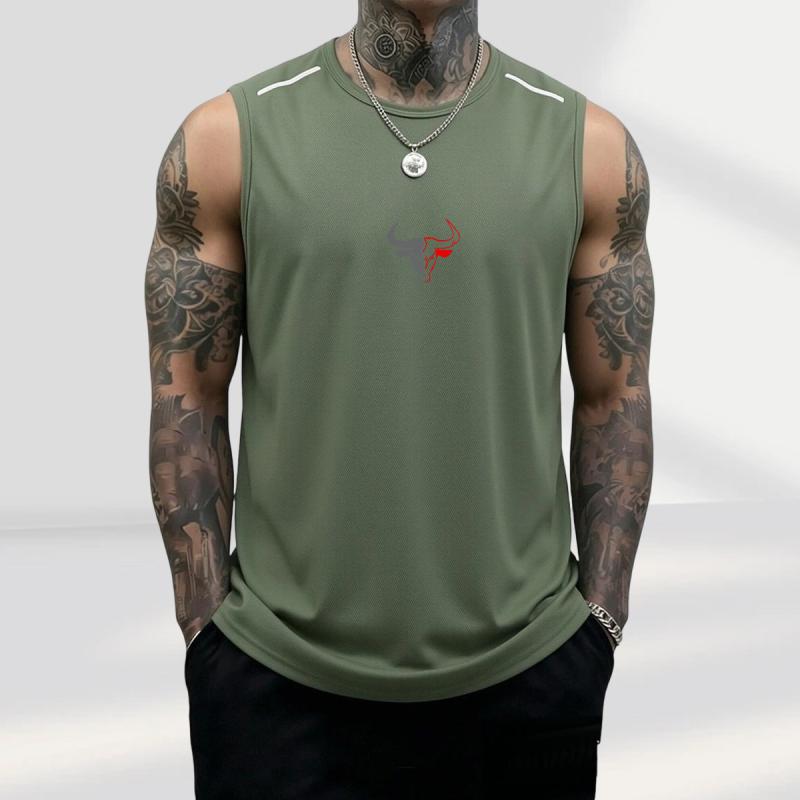 Men's 3-Pack Sleeveless Athletic Vests with Bull Image Graphic, Casual Polyester Muscle Tank Tops for Summer Fitness, 3Pcs, Father&rsquo;s Day, Black + Light Gray + Red, Sleeveless Athletic Top Vests, Bodybuilding, Male, Breathable Sports Vest, Fashion Gym Top
