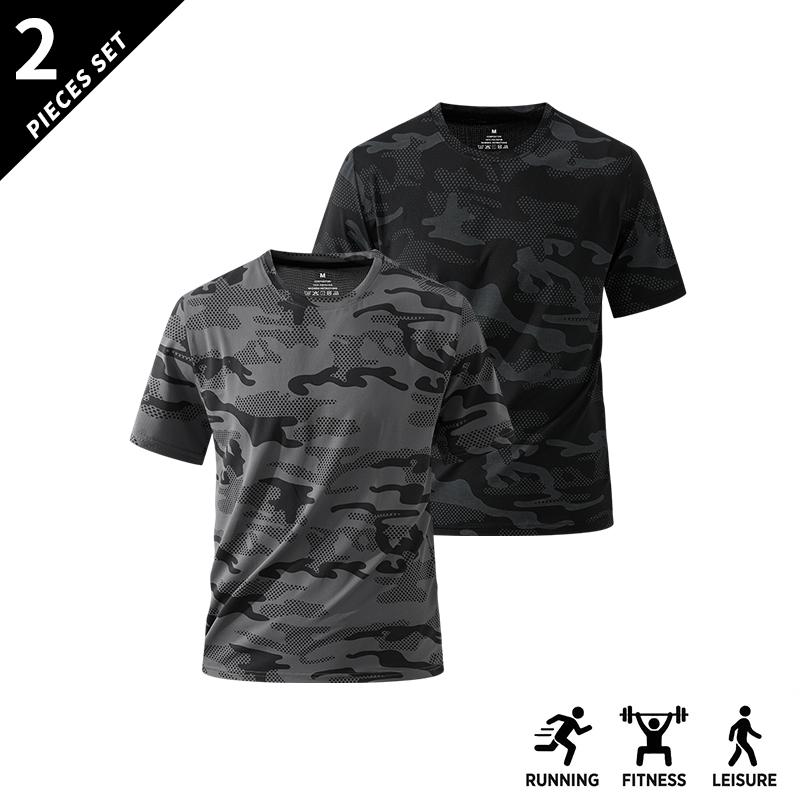 Teenage Boys' Clothing 5-Pack Camo Print Shirts - Crew Neck, Short-Sleeve, Stretch, Breathable Casual Mens' Tops for Fitness, Outdoor Everyday Wear, Camo Print Shirt