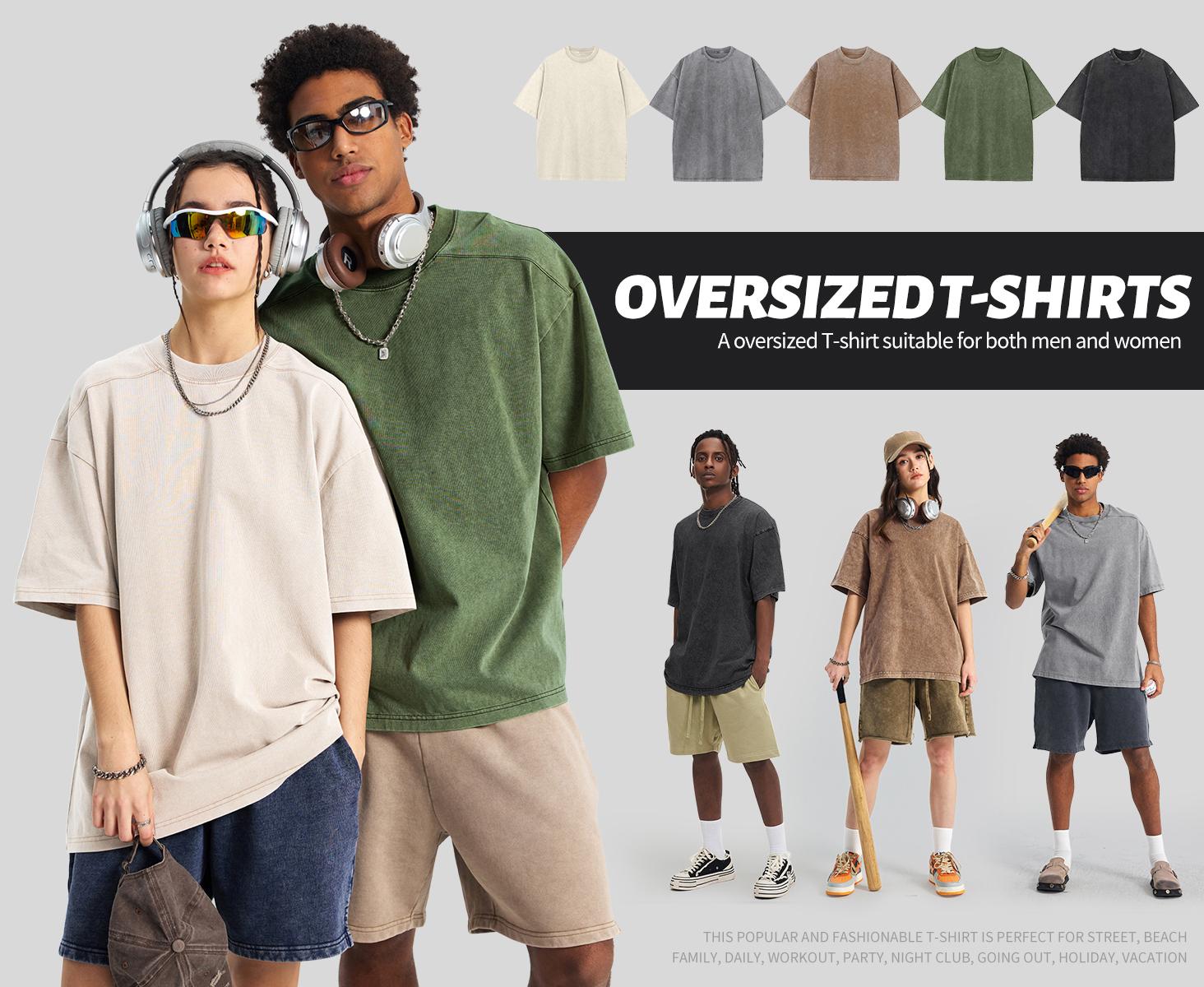 Arssm 5 Pack Acid Wash Unisex Oversized Cotton T-Shirt Crew Neck Half Short Sleeve Summer Top Casual Loose Fit Solid Streetwear Comfortable Tees
