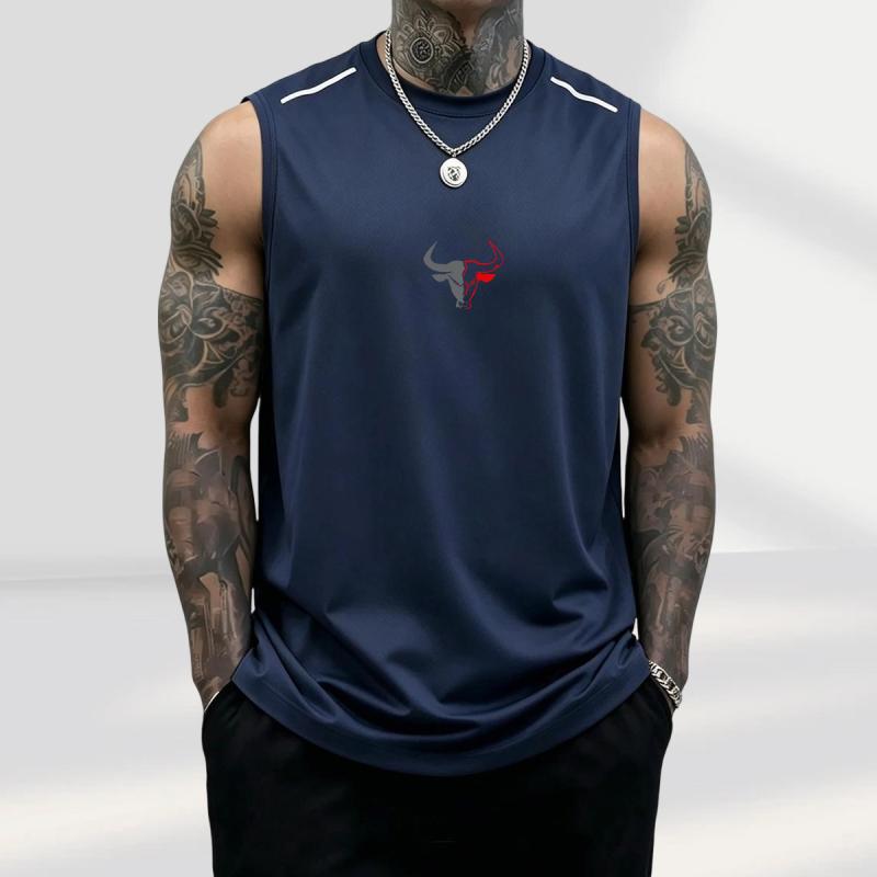 Men's 3-Pack Sleeveless Athletic Vests with Bull Image Graphic, Casual Polyester Muscle Tank Tops for Summer Fitness, 3Pcs, Father&rsquo;s Day, Black + Light Gray + Red, Sleeveless Athletic Top Vests, Bodybuilding, Male, Breathable Sports Vest, Fashion Gym Top