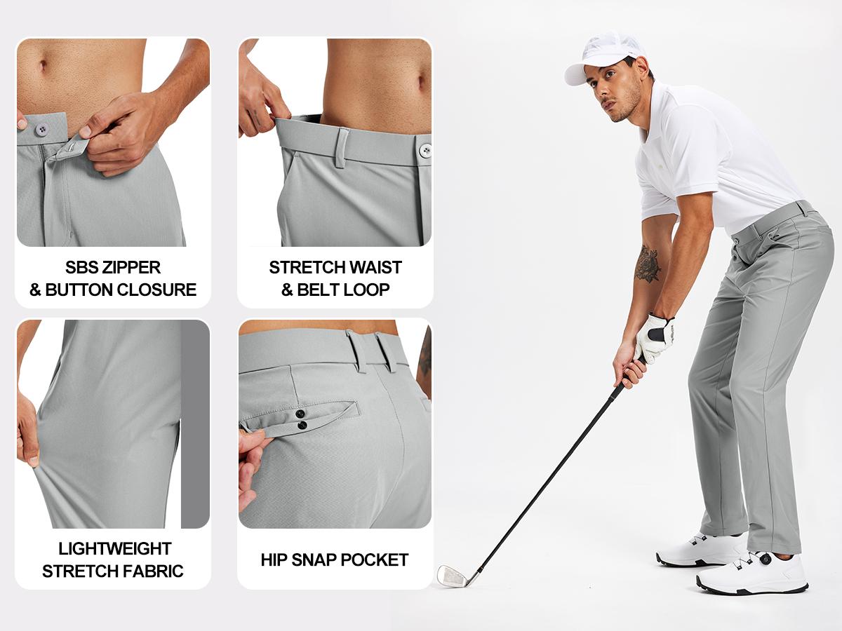 QPNGRP Men's Straight Button Golf Pants - Lightweight, Quick Dry, Anti-Slip, Stretch, Modest, Sporty Chic, Breathable, Polyester, 3D-Cutting, Buckle, 4 Pockets (30"/32"/34"), Engineered Business Class Dress Work Pants for Outdoors All Seasons