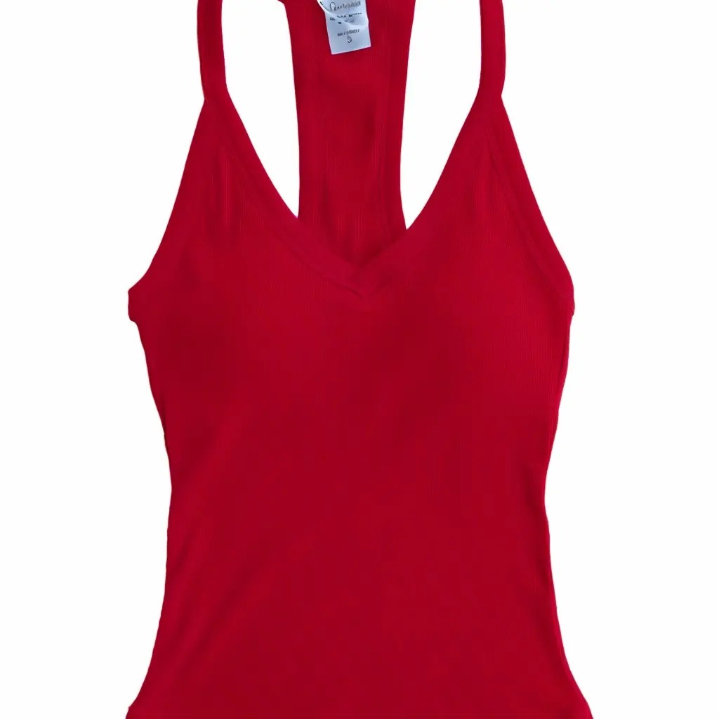 Women's V-Neck Ribbed Racerback Tank Top Fitted Longline Padded Athletic Casual Cami Top