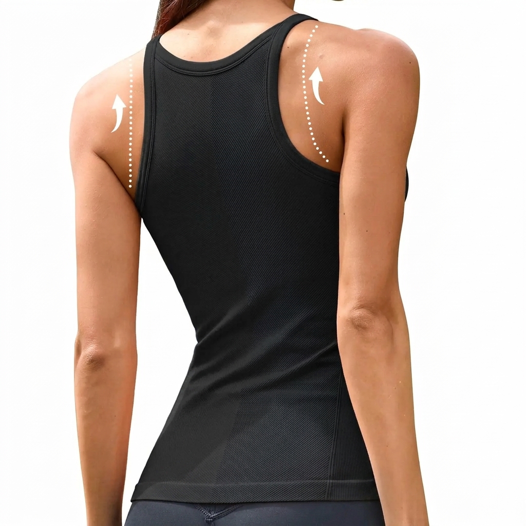 Women's Seamless Ribbed Racerback Tank Top Crew Neck Athletic Workout Camisole with Built-In Bra