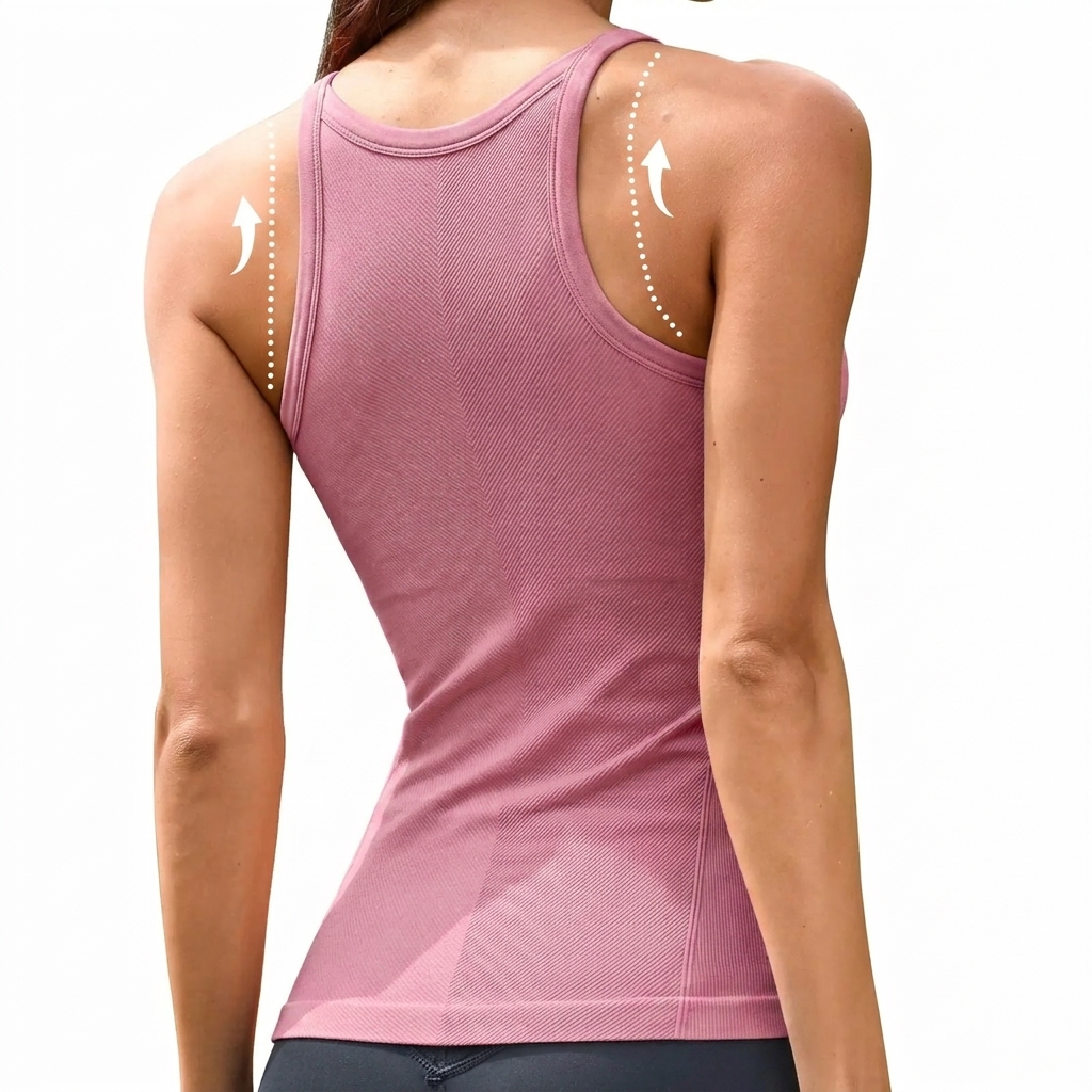 Women's Seamless Ribbed Racerback Tank Top Crew Neck Athletic Workout Camisole with Built-In Bra