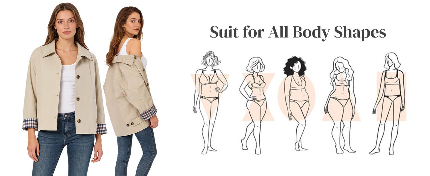 UANEO Womens Cropped Trench Coat Classic Collar Oversized Casual Jackets with Checkered Lining SummerVibes