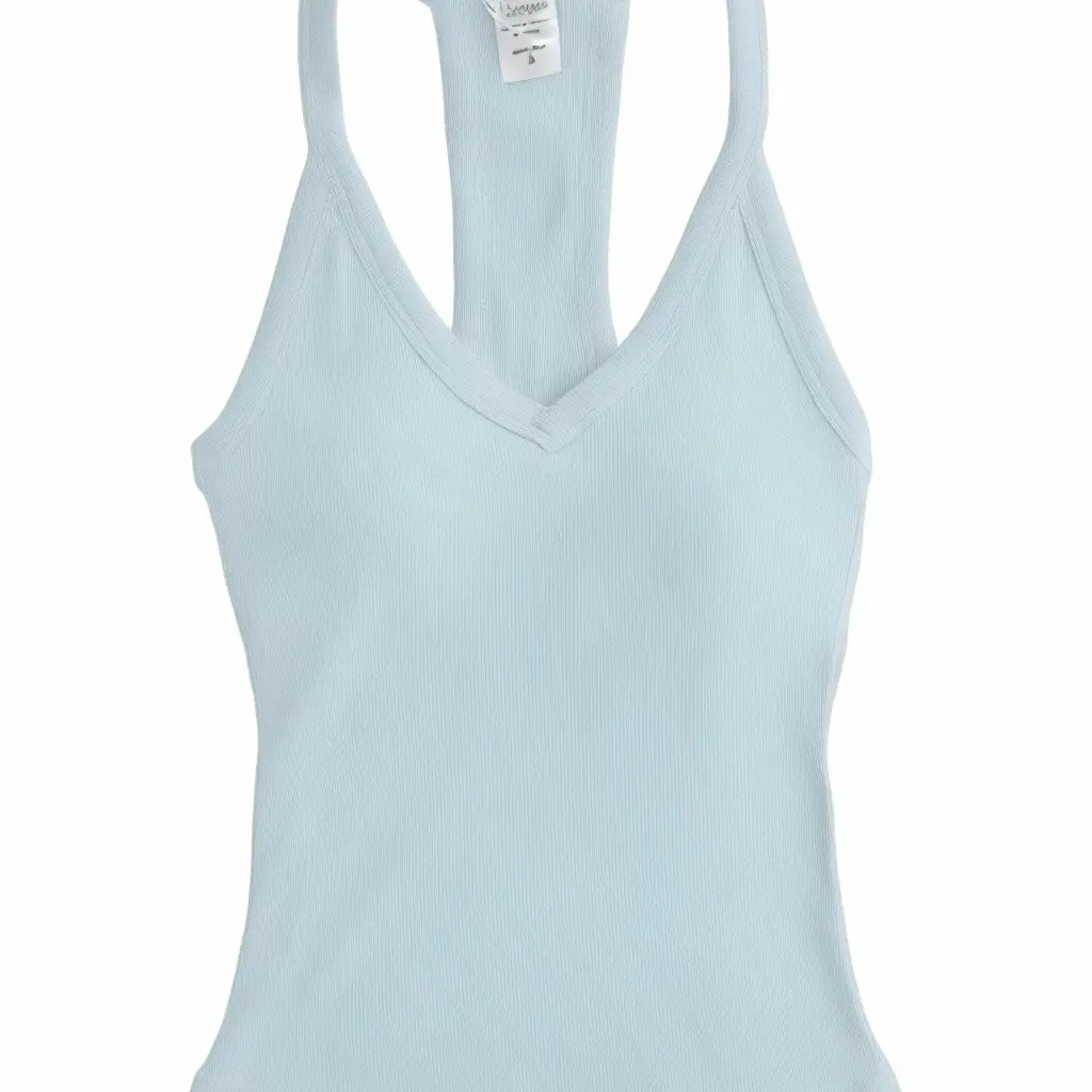 Women's V-Neck Ribbed Racerback Tank Top Fitted Longline Padded Athletic Casual Cami Top