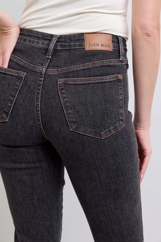 Blue Full Size Midi Rise Tummy Control Slim Jeans Plus Size