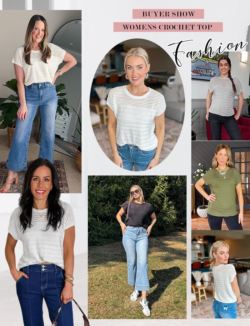 Shewin Women's Hollow Out Knit Sweater, Short Sleeve Crew Neck Pullover, Casual & Minimalist Style, Soft Acrylic Fabric, Summer Wear,back to school,back to school shopping,clothes for back to school,first day of school outfits