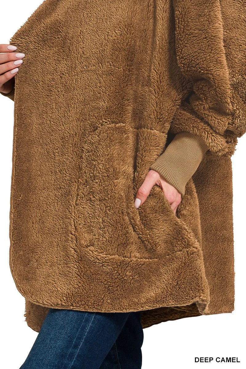 Hooded Faux Fur Jacket with Pockets