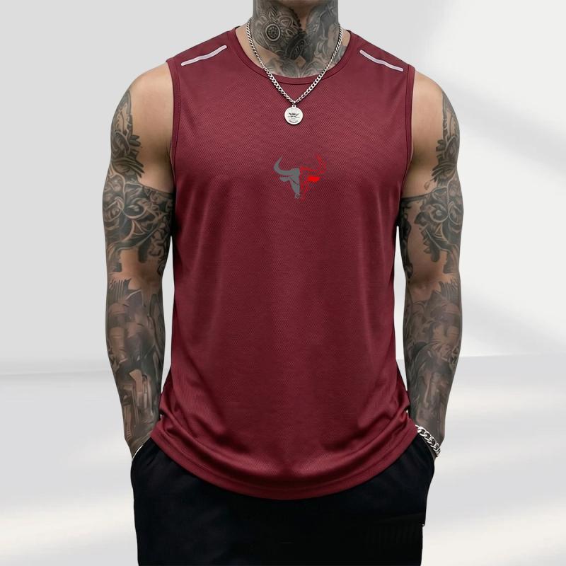 Men's 3-Pack Sleeveless Athletic Vests with Bull Image Graphic, Casual Polyester Muscle Tank Tops for Summer Fitness, 3Pcs, Father&rsquo;s Day, Black + Light Gray + Red, Sleeveless Athletic Top Vests, Bodybuilding, Male, Breathable Sports Vest, Fashion Gym Top