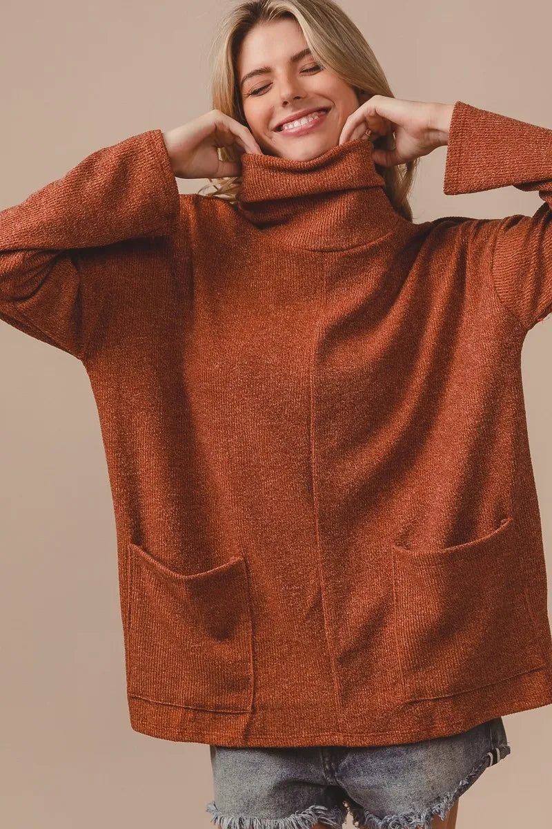 Piper Rib Double Pocket Turtle Neck Sweater