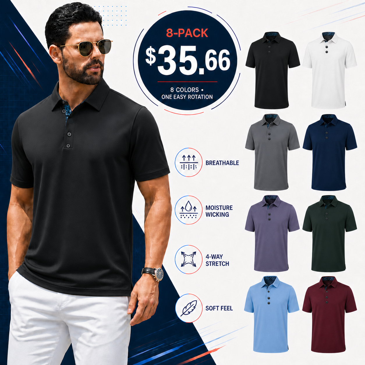 Men's Polo Shirts – Soft Breathable Cotton, Comfortable Short Sleeve Casual Fit, Classic Collared Polo Shirts for Work, Golf, Travel & Everyday Wear