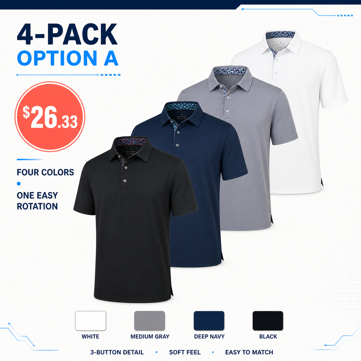 Men's Polo Shirts – Soft Breathable Cotton, Comfortable Short Sleeve Casual Fit, Classic Collared Polo Shirts for Work, Golf, Travel & Everyday Wear