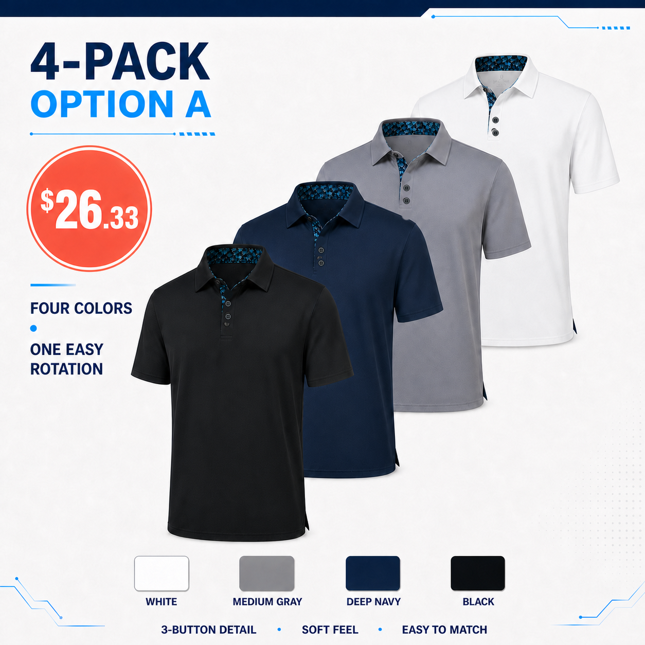 Men's Polo Shirts – Soft Breathable Cotton, Comfortable Short Sleeve Casual Fit, Classic Collared Polo Shirts for Work, Golf, Travel & Everyday Wear