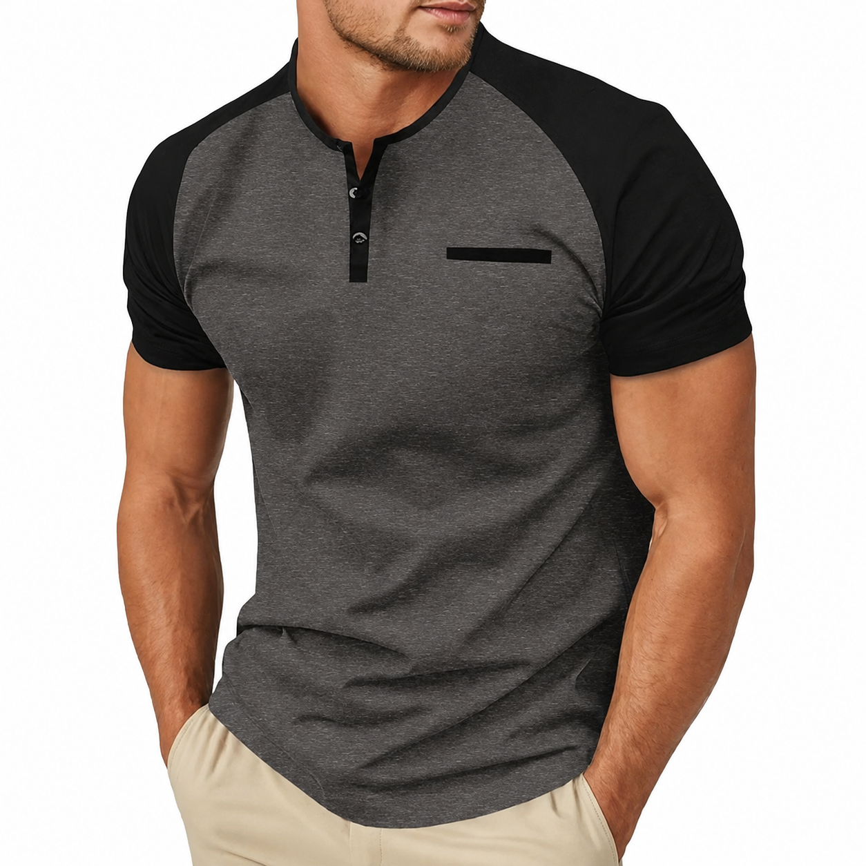 Men's Cotton Henley Short Sleeve Casual T-Shirts