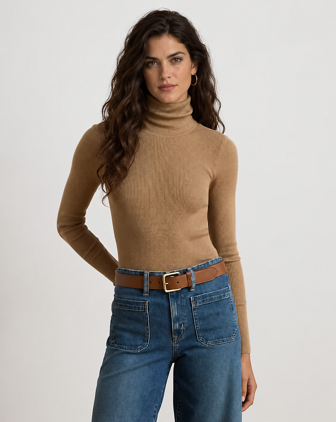 Women's Cotton-Blend Ribbed Turtleneck