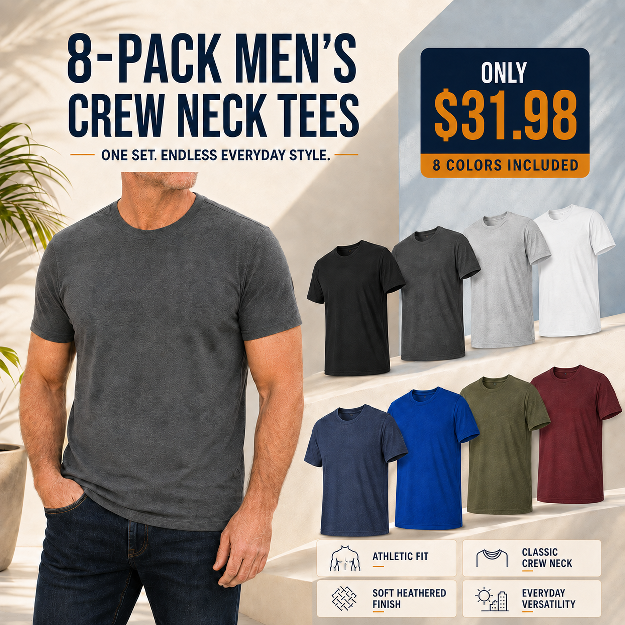 Men's Soft-Feel Crew Neck T-Shirt Multi-Pack
