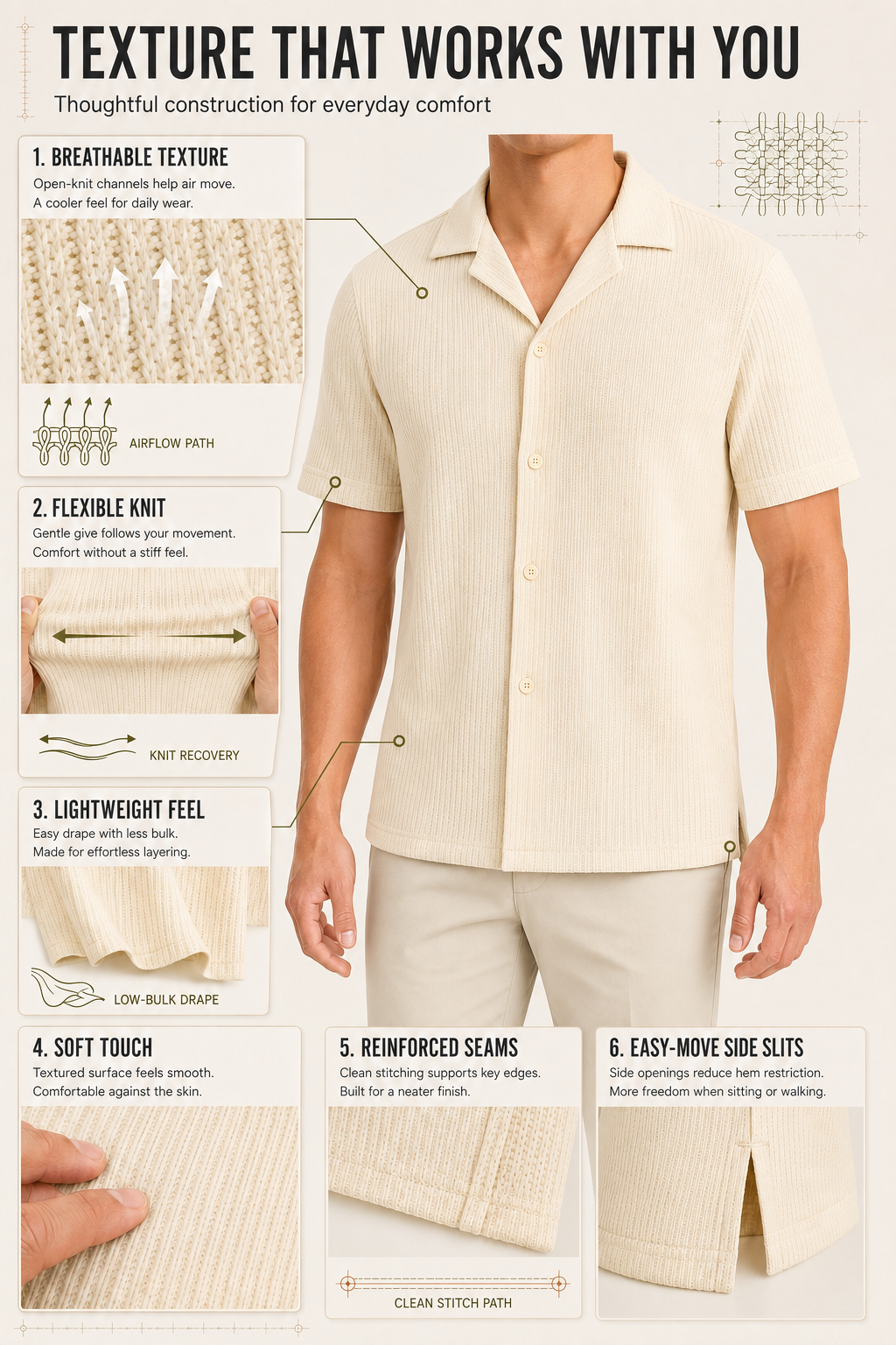 Men’s Textured Short-Sleeve Camp Collar Shirt