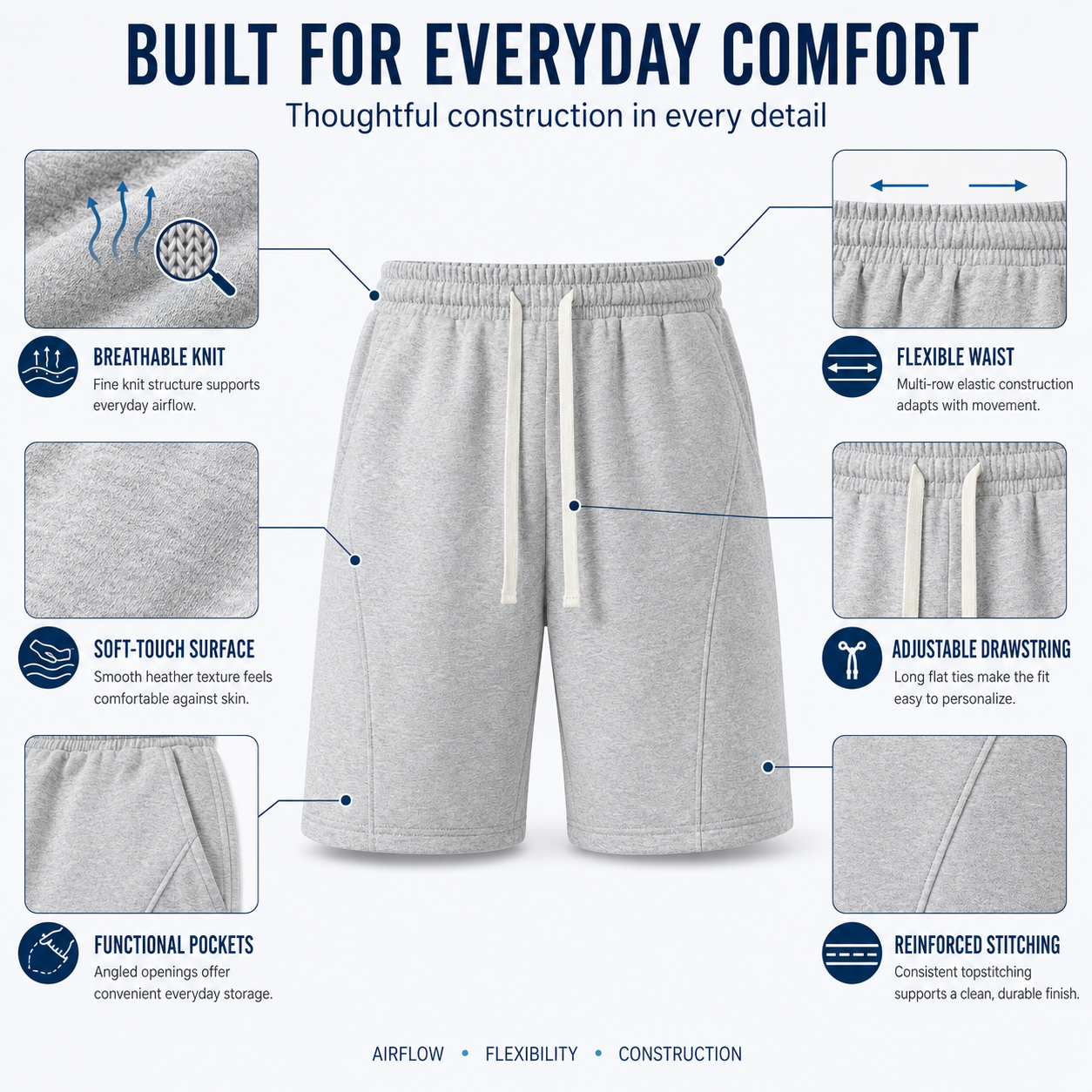 Men's Solid PockeWaist Shorts,Lightweight Breathable Shorts, Casual BreathableComfortable Shorts for Running Gym Workout