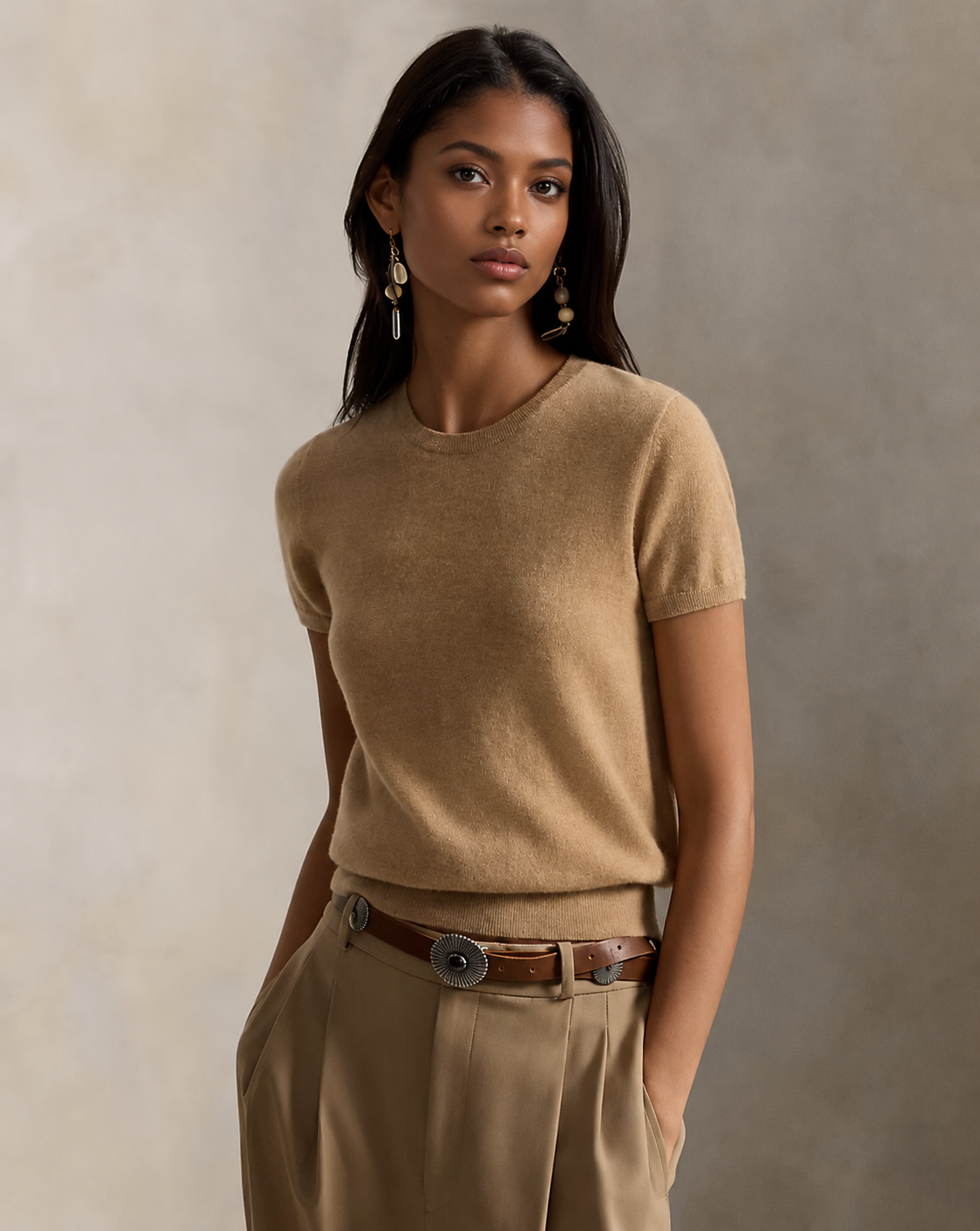 Women's Cashmere Short-Sleeve Crewneck Sweater