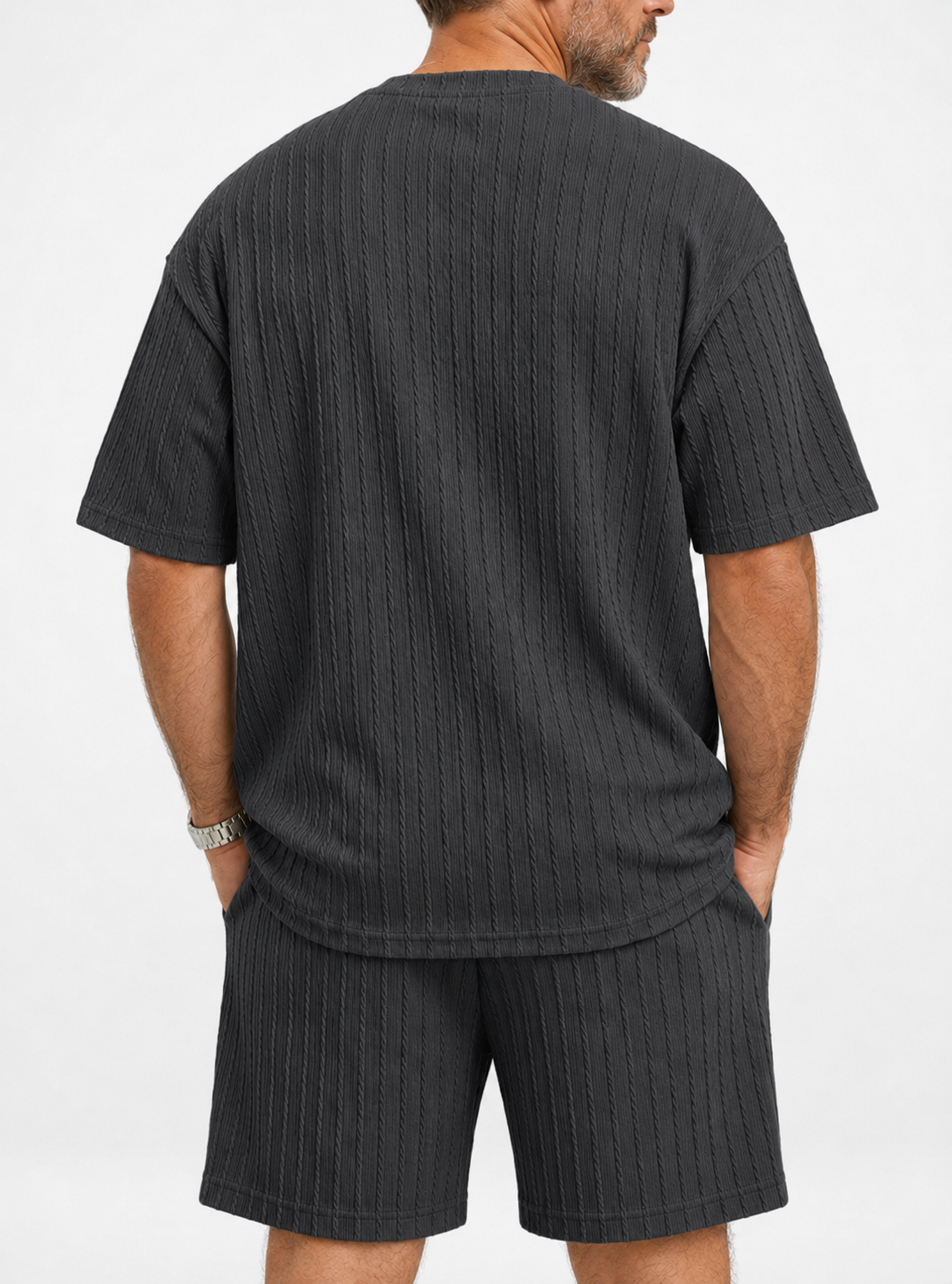 Men's Loose Fit 2-Piece Summer Set, Oversized Textured Tee with Relaxed Fit Drawstring Shorts