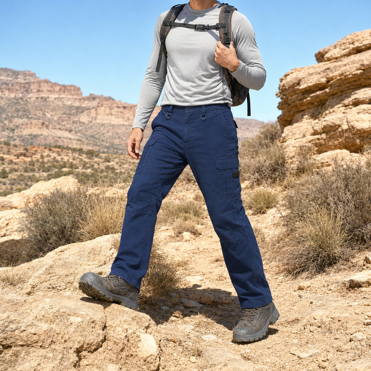 Men‘s Work Pants Water Resistant Elastic Waist Outdoor Breathable Cargo Tactical Pants with 8 Pockets