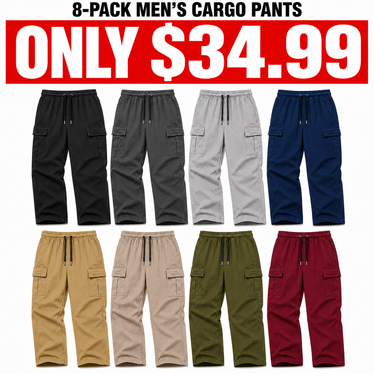 Men’s Drawstring Straight-Leg Cargo Pants
