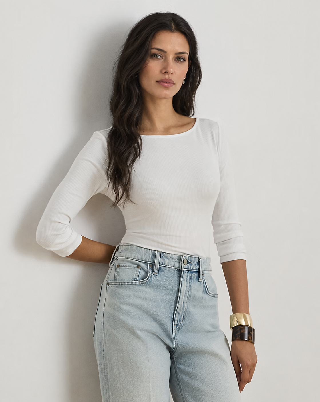 Women's Rib-Knit Cotton-Blend Boatneck Tee