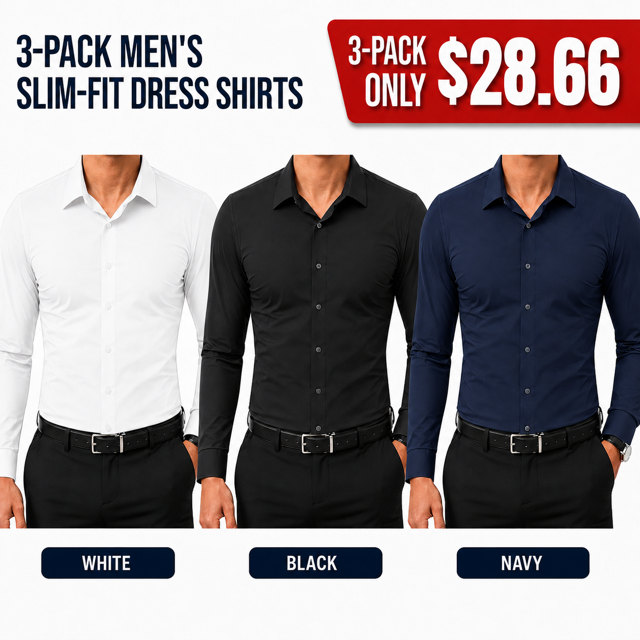 Men's Slim Fit Long Sleeve Button Down Business Casual Shirts Wrinkle Free Traveler Shirts