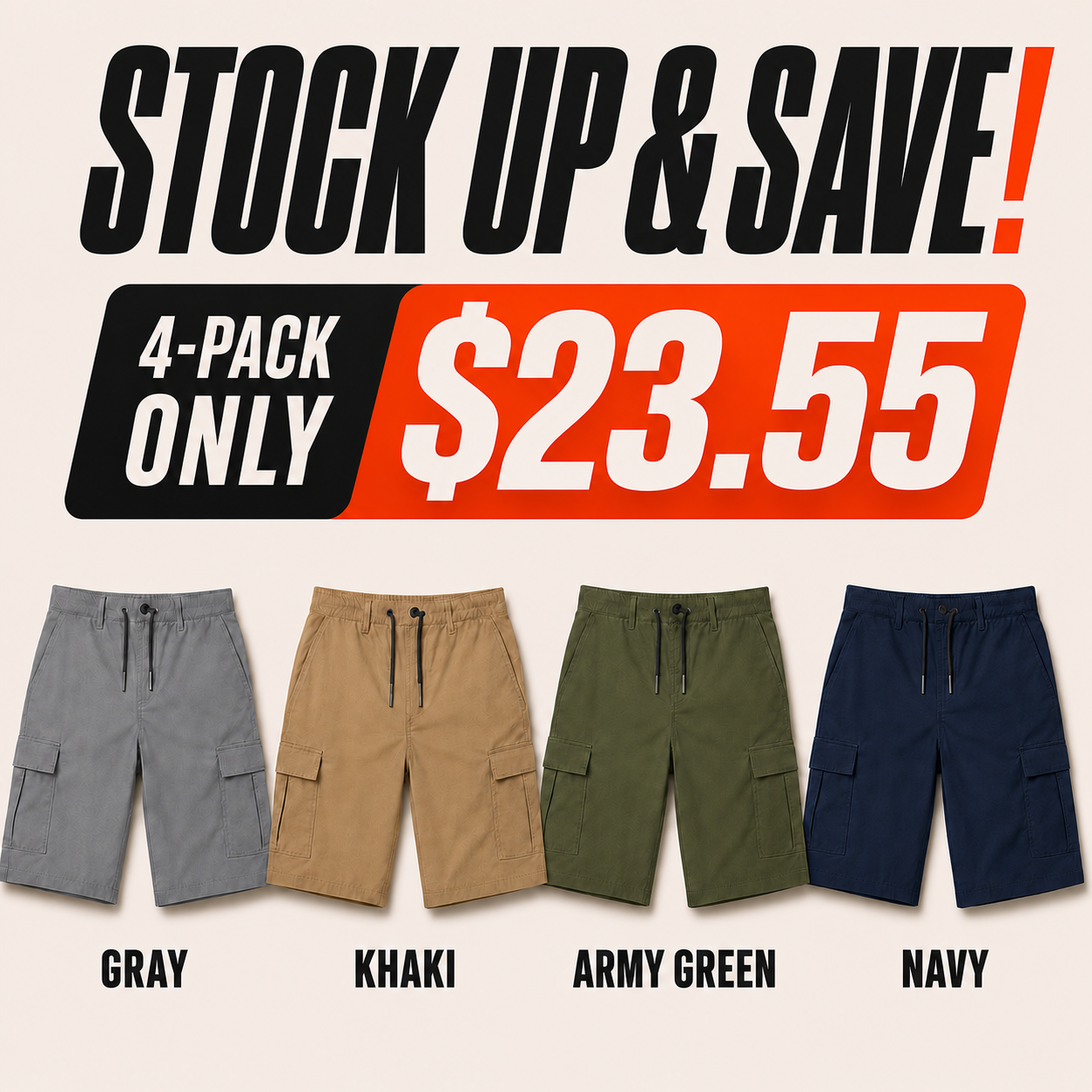 Men's Drawstring Cargo Shorts Multi-Pack